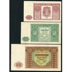 Zestaw banknotów 1, 2, 10 złotych 1946 (3 szt.)