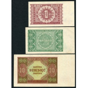 Zestaw banknotów 1, 2, 10 złotych 1946 (3 szt.)