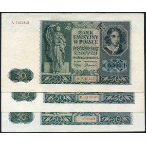 Zestaw banknotów 50 złotych 1941 - A, E, D - (3 szt.)