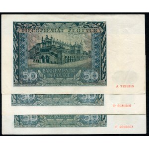 Zestaw banknotów 50 złotych 1941 - A, E, D - (3 szt.)