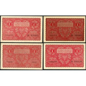 Zestaw banknotów, 1 marka 1919 (4 szt,)