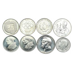 Zestaw srebrnych monet, 5 złotych 1933, 200zł 1974-76, 1000zł 1982-83, 10.000zł 1987, 50.000zł 1988 (8szt.)