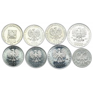 Sada strieborných mincí, 5 zlatých 1933, 200zl 1974-76, 1 000zl 1982-83, 10 000zl 1987, 50 000zl 1988 (8ks)