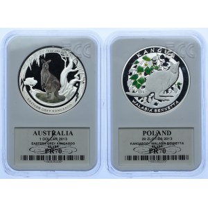 Zestaw monet, 1 dolar 2013, 20 złotych 2013, Kangur (2szt.), GCN PR70