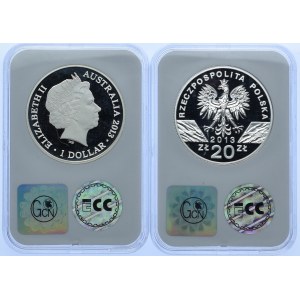 Zestaw monet, 1 dolar 2013, 20 złotych 2013, Kangur (2szt.), GCN PR70