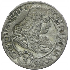Sliezsko, vojvodstvo Legnicko-Brzesko-Wołowskie, Krystian Wołowski, 3 krajcary 1670 CB, Brzeg