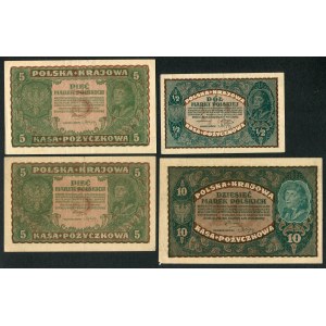 Zestaw banknotów 1/2, 5, 10 marek (4 szt.)