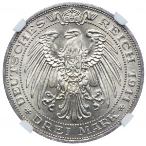 Niemcy, Prusy, Wilhelm II, 3 marki 1911 A, Berlin, NGC MS63