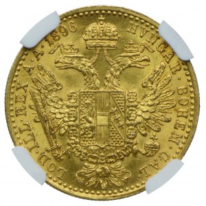 Austria, Franciszek Józef I, dukat 1896, Wiedeń, NGC MS62