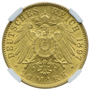Niemcy, Hamburg-miasto, 20 marek 1897 J, Hamburg, NGC MS62