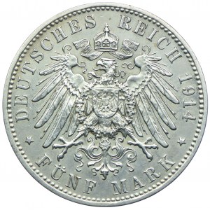 Deutschland, Bayern, Ludwig III, 5 Mark 1914 D, München