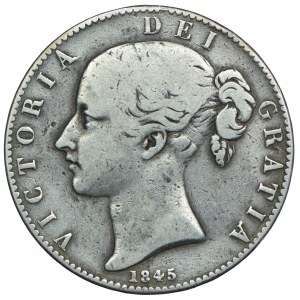 Wielka Brytania, Wiktoria, 1 korona 1845, Londyn