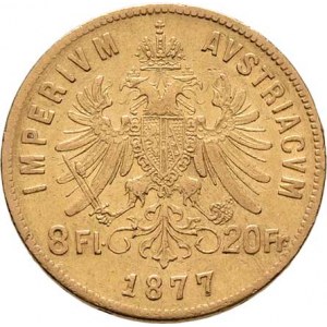 František Josef I., 1848 - 1916, 8 Zlatník 1877, 6.346g, dr.hr., dr.rysky, patina