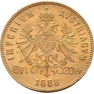 František Josef I., 1848 - 1916, 8 Zlatník 1888, 6.447g, nep.hr., nep.rysky, pěkná