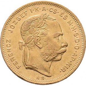 František Josef I., 1848 - 1916, 8 Zlatník 1876 KB, 6.437g, nep.hr., nep.rysky, pěkná
