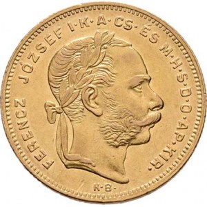 František Josef I., 1848 - 1916, 8 Zlatník 1877 KB, 6.427g, nep.hr., dr.rysky, pěkná