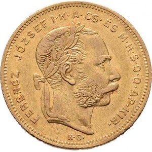 František Josef I., 1848 - 1916, 8 Zlatník 1878 KB, 6.424g, nep.hr., nep.rysky, pěkná