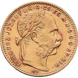František Josef I., 1848 - 1916, 8 Zlatník 1883 KB, 6.433g, nep.hr., nep.rysky, patina