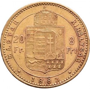 František Josef I., 1848 - 1916, 8 Zlatník 1883 KB, 6.433g, nep.hr., nep.rysky, patina