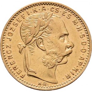 František Josef I., 1848 - 1916, 8 Zlatník 1885 KB, 6.444g, nep.hr., nep.rysky, pěkná