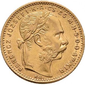 František Josef I., 1848 - 1916, 8 Zlatník 1885 KB, 6.439g, nep.hr., nep.rysky, pěkná