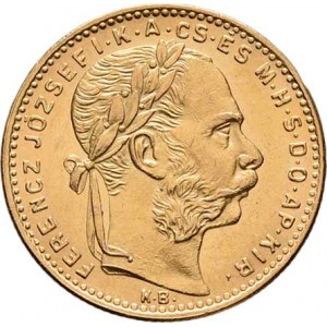 František Josef I., 1848 - 1916, 8 Zlatník 1889 KB, 6.447g, nep.hr., nep.rysky, pěkná