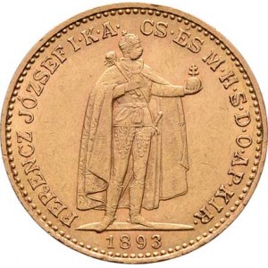 František Josef I., 1848 - 1916, 20 Koruna 1893 KB, 6.773g, nep.hr., nep.rysky, pěkná