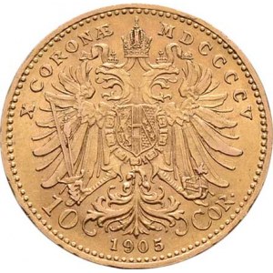František Josef I., 1848 - 1916, 10 Koruna 1905, 3.384g, nep.hr., nep.rysky, pěkná