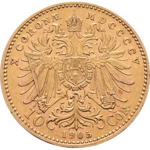 František Josef I., 1848 - 1916, 10 Koruna 1905, 3.374g, nep.hr., nep.rysky, pěkná