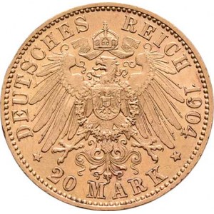 Německo - Prusko, Wilhelm II., 1888 - 1918, 20 Marka 1904 A, Berlín, KM.521 (Au900), 7.960g,