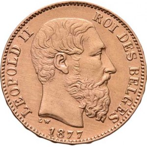 Belgie, Leopold II., 1865 - 1909, 20 Frank 1877, KM.37 (Au900), 6.436g, nep.hr.,