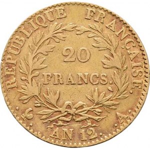 Francie, Napoleon I. jako první konsul, 1799 - 1804, 20 Frank, rok 12 (= 1804 A), Paříž, KM.651 (Au