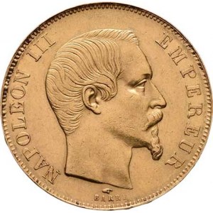 Francie, Napoleon III., 1852 - 1871, 50 Frank 1857 A, Paříž, KM.785.1 (Au900), 16.116g,