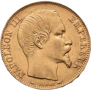 Francie, Napoleon III., 1852 - 1871, 20 Frank 1854 A, Paříž, KM.781.1 (Ag900), 6.436g,