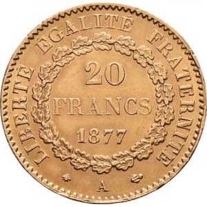 Francie - III. republika, 1871 - 1940, 20 Frank 1877 A, Paříž, KM.825 (Au900), 6.437g,