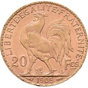 Francie - III. republika, 1871 - 1940, 20 Frank 1905, Paříž, KM.847 (Au900), 6.440g,