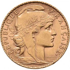 Francie - III. republika, 1871 - 1940, 20 Frank 1906, Paříž, KM.857 (Au900), 6.434g,