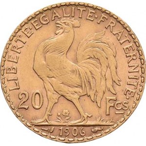 Francie - III. republika, 1871 - 1940, 20 Frank 1906, Paříž, KM.857 (Au900), 6.434g,