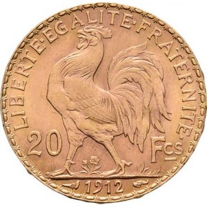 Francie - III. republika, 1871 - 1940, 20 Frank 1912, Paříž, KM.857 (Au900), 6.456g,