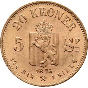 Norsko, Oskar II., 1872 - 1905, 20 Koruna 1875, KM.348 (Au900, 105.000 ks), 8.952g,