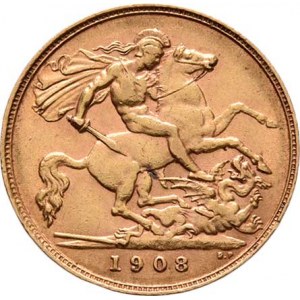 Velká Británie, Edward VII., 1901 - 1910, 1/2 Libra 1908, Londýn, SCBC.3974B, KM.804 (Au917),