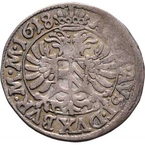 Matyáš II., 1612 - 1619, Bílý groš 1618, Praha-Hübmer, J.2b, MKČ.514, 1.495g,