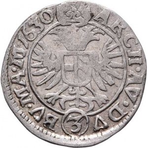 Ferdinand II., 1619 - 1637 (Mince dobrého zrna), 3 Krejcar 1630, Praha-du Bois, J.29a, MKČ.761,