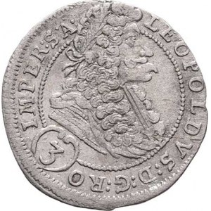 Leopold I., 1657 - 1705, 3 Krejcar 1698 GE, Praha-Egerer, MKČ.1425, Nech.209,