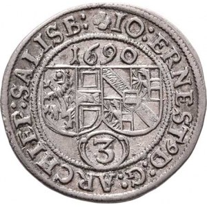 Salzburg-arcib., Jan Arnošt Thun, 1687 - 1709, 3 Krejcar 1690, Zot.2223, Pr.1859, KM.249, 1.526g,