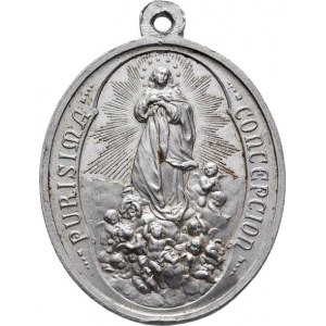 Církevní medaile - ražené svátostky oválné, Panna Marie Immaculata, opis / mariánský monogram