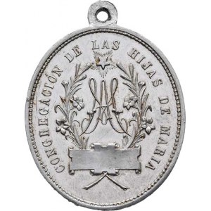 Církevní medaile - ražené svátostky oválné, Panna Marie Immaculata, opis / mariánský monogram