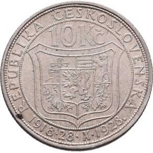 Československo 1918 - 1938, 10 Koruna 1928 - T.G.Masaryk (Ag700), 10.007g,