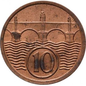 Československo 1918 - 1938, 10 Haléř 1928, KM.3 (CuZn), 1.991g, skvrnky, patina