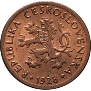 Československo 1918 - 1938, 10 Haléř 1928, KM.3 (CuZn), 1.991g, skvrnky, patina